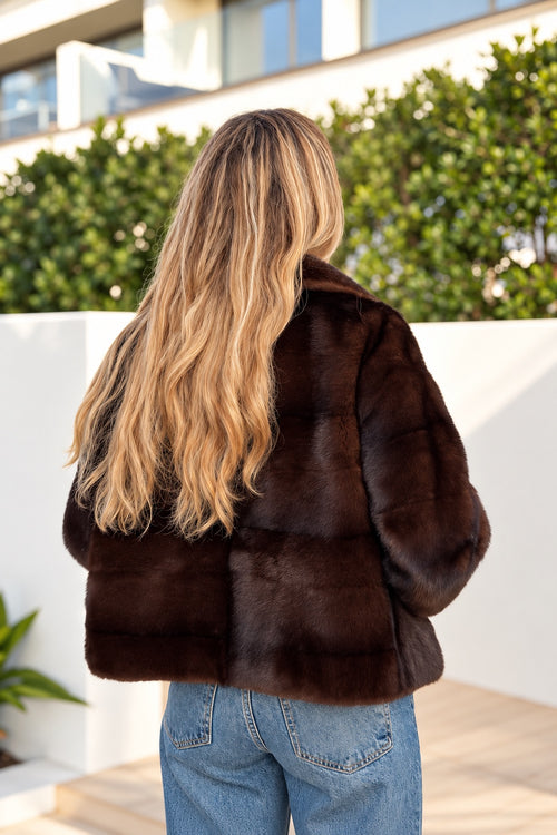 Brown mink coat, back view showing horizontal pelts