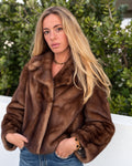 Classic camel mink coat, front view