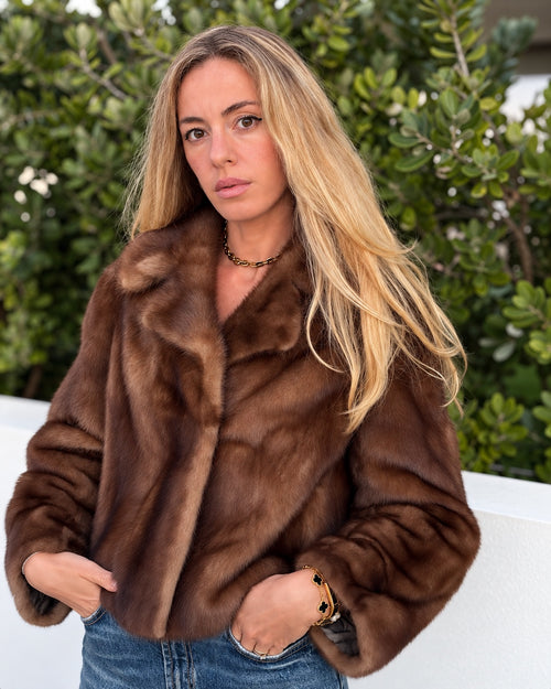 Classic camel mink coat, front view