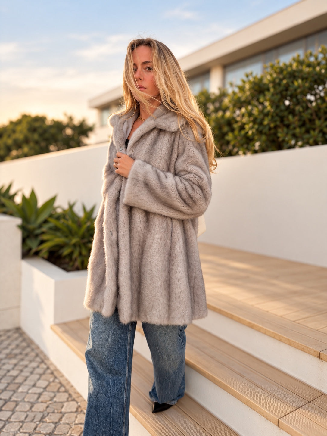 Sapphire mink coat, front detail